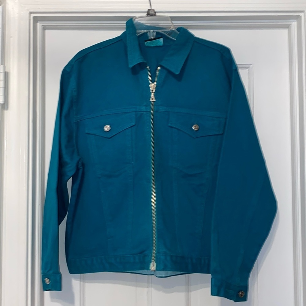 A line Anne Klein teal denim jacket